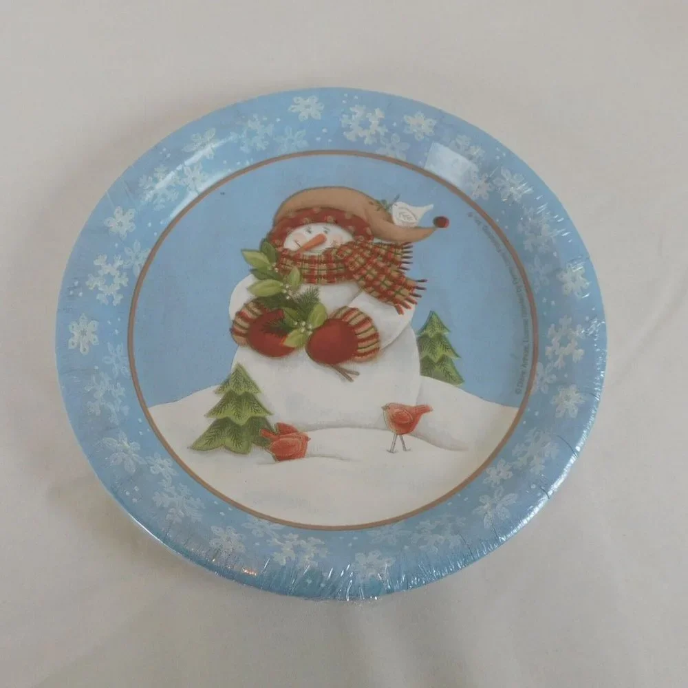 Set of 4 Snack Plates Luncheon Napkins Blue Snowman Winter Christmas Target New